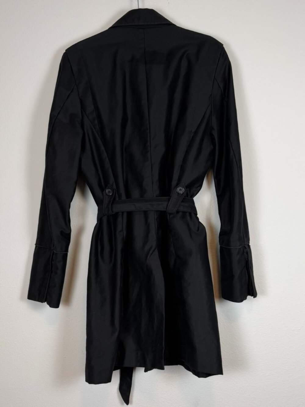Nice Collective Black Belted Moto Trench Coat Cotton Medium - Picture 6 of 16